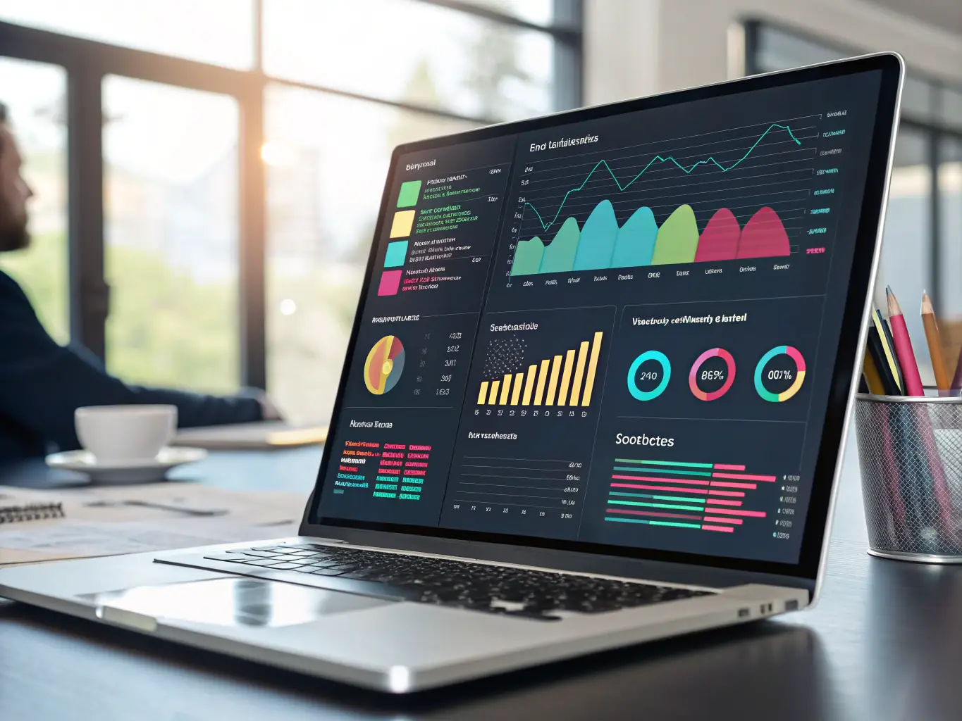 A graphic illustration of data analytics and charts, highlighting the data-driven approach Daidu uses to optimize marketing campaigns and track ebook performance.