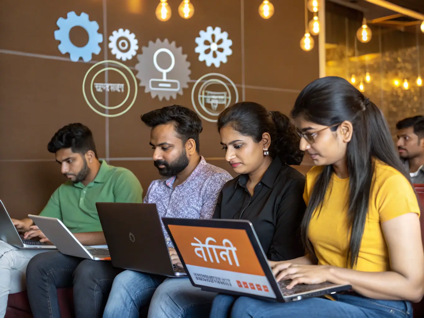 An image showcasing a diverse group of people reading Malayalam ebooks on various devices, representing the broad audience reach achieved through Daidu's services.